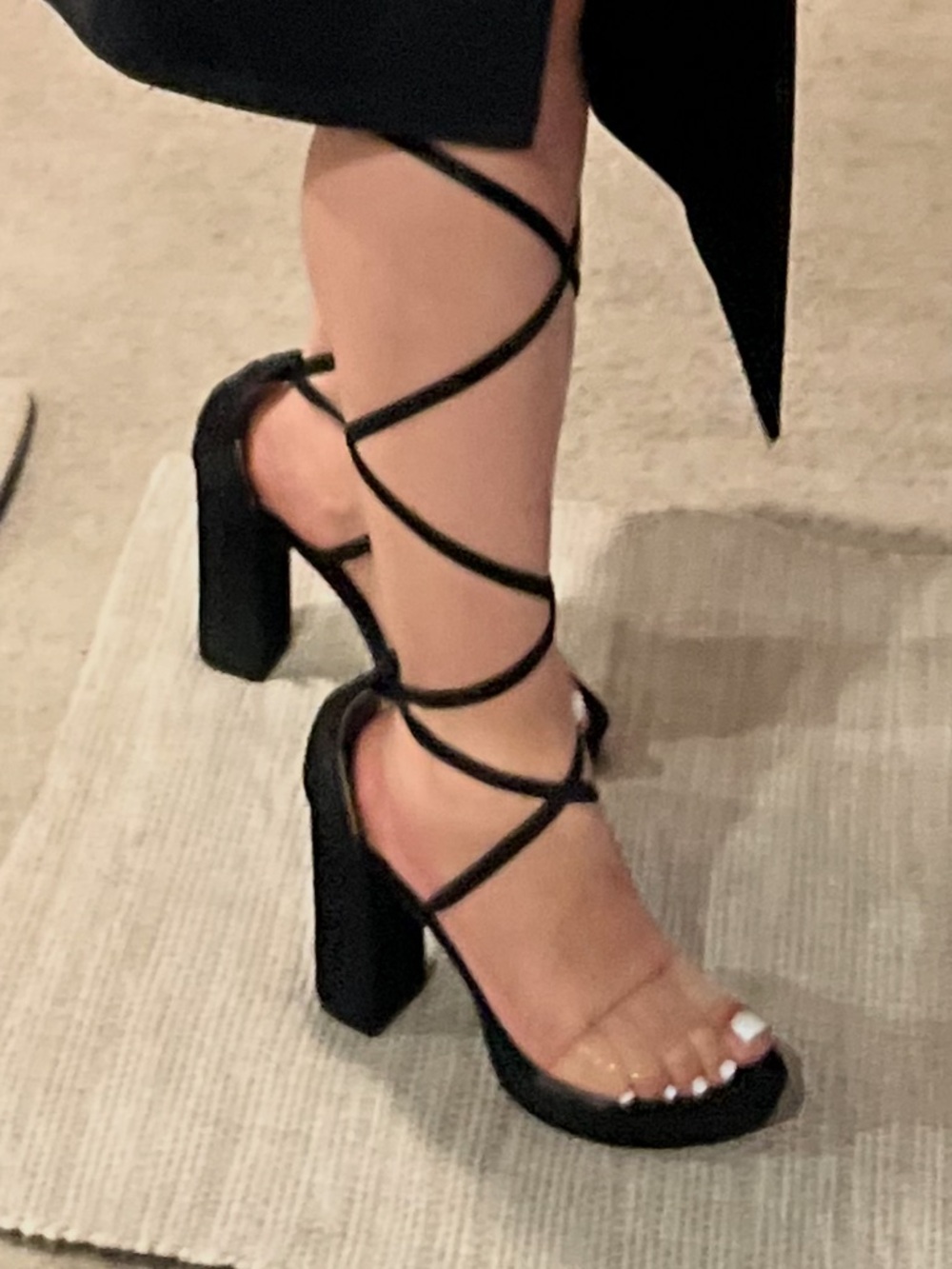 Allegra K Black Lace-Up Platform Block Heel Sandal Size 7.5 - Picture 6 of 6